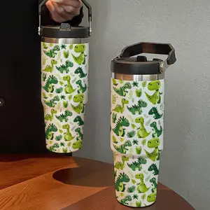 30oz Dinosaur Pattern Water Bottle with Straw, Large Capacity Stainless Steel Ice King Coffee Cup Mug, Sporty Outdoor Home Travel Gift, Vacuum Insulated Tumbler, Insulated Travel Drinkware