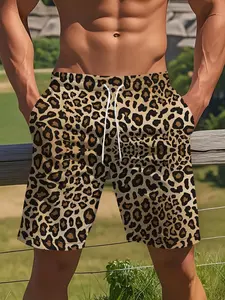 Men's Leopard Print Shorts, Summer Casual Half-Length Pants, Trendy Beachwear, Comfortable Breathable Loose Fit, Graphic Pattern, Menswear