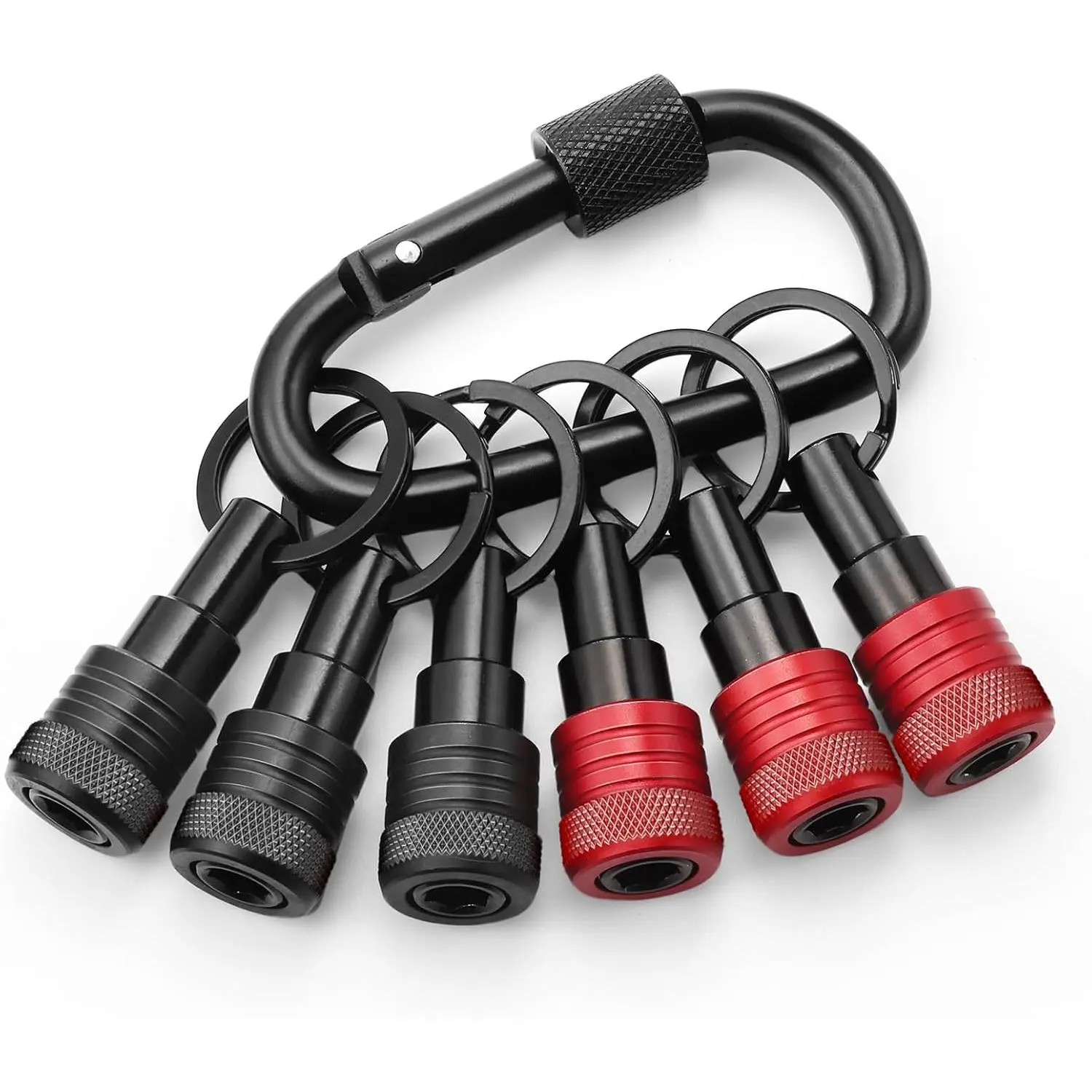 Enhanced Non-Slip Upgrade Drill Bit Holder Key Chain 6 count, 1/4 Bit Holder for Impact Driver, Quick-change Design for Nut Driver,  & Drill Bits, Includes Handy  Carabiner