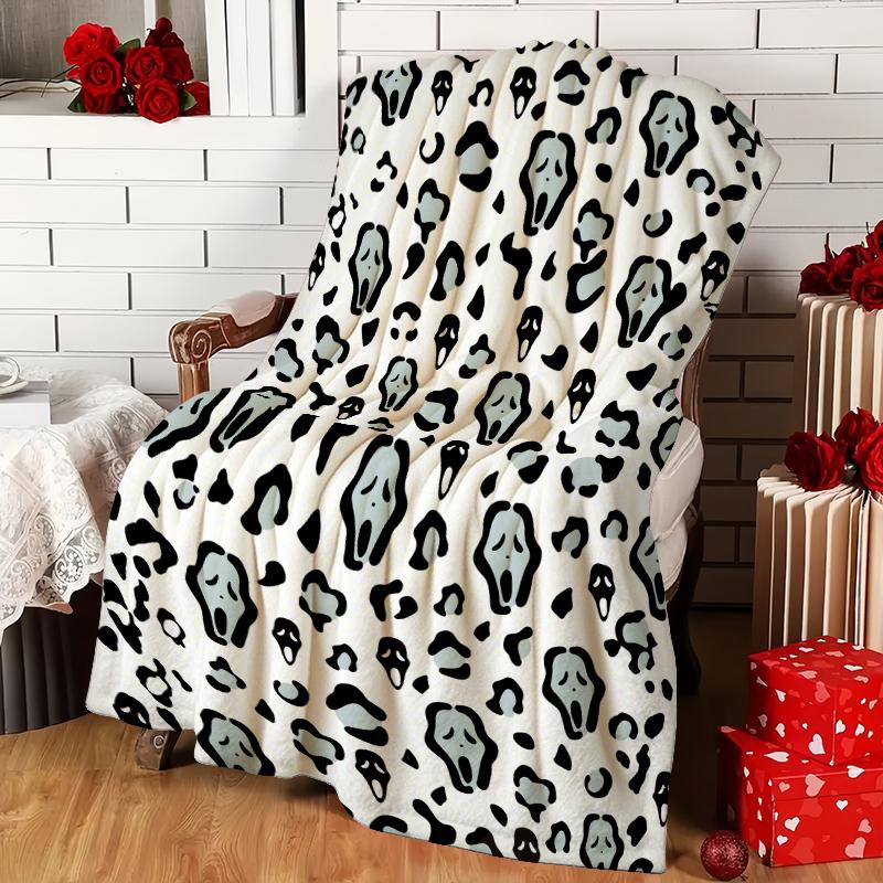 Scream Ghostface Aesthetic Soft Blanket For Horror Fans Spooky Leopard Print UltraSoft Warm Lightweight Cozy for Couc Horror Halloween Ghostface Soft Blanket For Home
