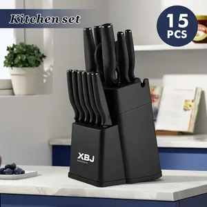 2026 Valentine's Day Special | 15-Piece Kitchen Knife Set with Block, Self-Sharpening, Stainless Steel Dishwasher-Safe, Anti-Slip Handle, Available in Black and White