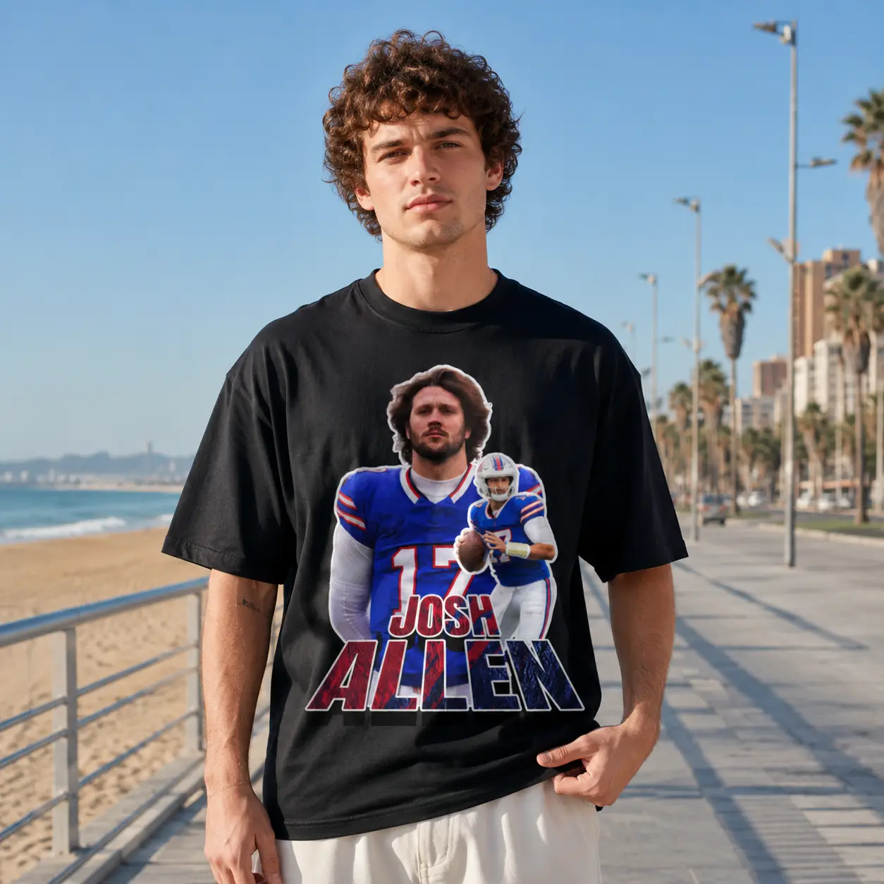 Josh Allen Buffalo Bills Player Collage T-Shirt, Retro Quarterback Football Graphic Tee, Vintage Sports Streetwear Shirt, Game Day Gift for NFL Fans and Supporters