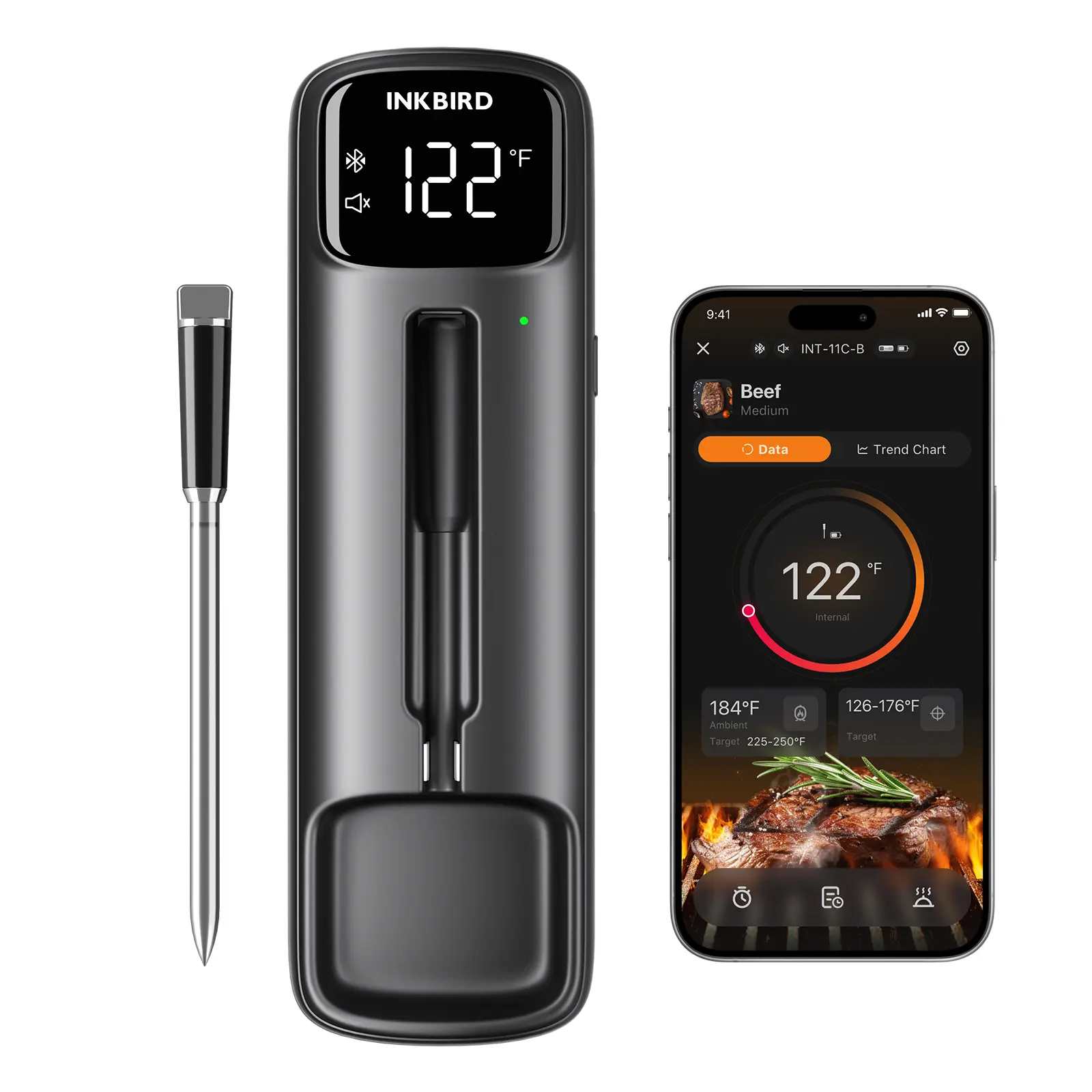 INKBIRD INT-11C-B Wireless Dual-Sensor Meat Thermometer, Bluetooth Long Distance Connection, High Accurate Measurement, High and Low Temperature Alarms summerwins