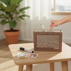 Wooden Coin Bank Box, Wooden Savings Box Toy, Exquisite Wood Grain Deposit Box, Educational Maths Toy for Kids, Valentine's Day Gift, Wooden Money Box