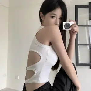 Women Sports Tank Sexy Backless Tops with Bra Pad Casual Crop Tops Backless Knitt Running Camisole for Women Y2K Streetwear Tops