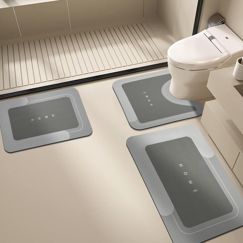 3PCS Absorbent Bath Mat Magic Rug Sets - Quick Drying Non-Slip Rubber Backed Black Mats (16.9''x23.6''+19.7''x23.6''+19.7''x31.9'') for Bathroom Kitchen, Floor Mat