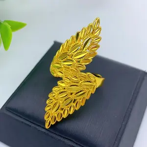 Luxury Ethiopia Arab Dubai 24K Gold Plated Long Rings Jewelry For Women Resizable Wedding African Party Nigerian Big Jewellery