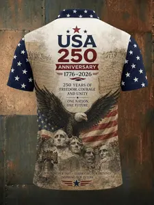 Usa 250th Anniversary Statue of Liberty Short Sleeve Casual Polo Shirt, Vintage American Flag Patriotic Top, Ideal for Independence Day Celebrations