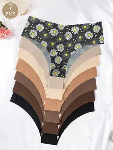 Women's Seamless Slim-Fit Underwear Set, Breathable Elastic Smooth Triangle Panties, Casual All-Seasons Wear, & Colors, Printed Panties