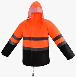 Orange Safety Rain-suit, Rain Jacket With Hoodie and Rain Pants