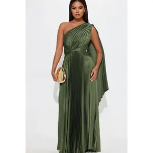Athena Pleated Maxi Dress - Olive