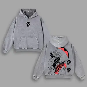 Maka Albarn x Soul Eater Anime Double Printed Vintage Washed Tee Unisex Oversize Heavyweight Cotton Hoodie for Anime Fans and Lovers