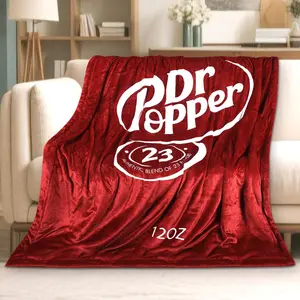 Dr Pepper Blanket  Soft Thermal Flannel Fleece Throw, Soda Can Stuffed Plush Red Blanket for Couch, Bed, Car & Travel – Fun Home Decor Gift for Soda Fans.