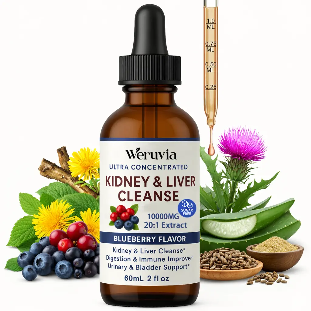 Healthcare Dietary Kidney & Liver Support Drops, 10000mg 20:1 Ultra-Concentrated Herbal Extract, Sugar-Free Blueberry Flavor, 60ml, Urinary System & Bladder Health Supplement