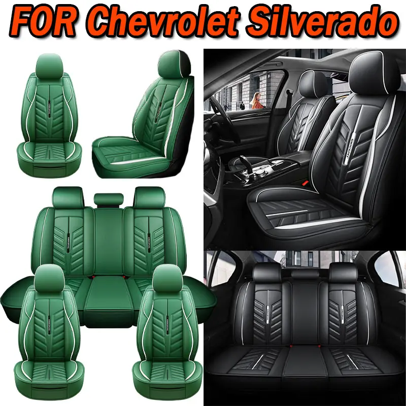 Full Set Green PU Leatherette Car Seat Covers for Chevrolet Silverado - Car Seat Protection, Auto Interior Accessories, Truck Cushion Protector, Leather Seats Cover