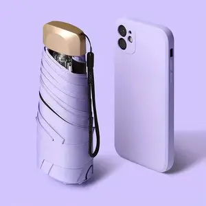 Mini Paraguas De Bolsillo Para Lluvia, Sombrilla Plegable De Vinilo Con Protección Ultravioleta UV, Parasol De Bolsillo, Cápsula NONE