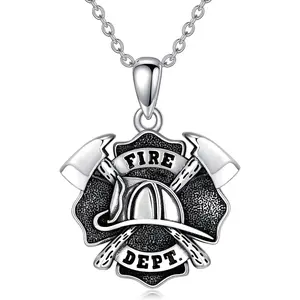 The Firefighter Necklace Sterling Silver Cross Pendant Fire Dept Jewelry Gifts for Women Christian