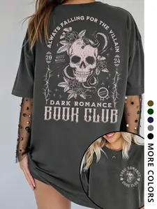 Women's Deep Casual Fitted T-Shirt, Simple Campus Style, Fashion Streetwear, Halloween Skull Letter Print, Fall Season, Tee