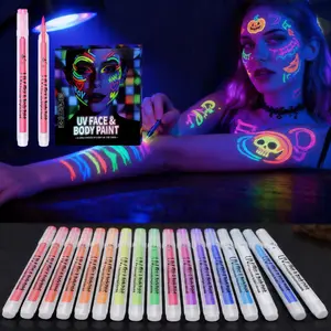 12 Colors UV Glow Face Body Paint Markers Acrylic Paint Pens Fluorescent Glow-in-the-Dark for Party Bar Creative Graffiti Art