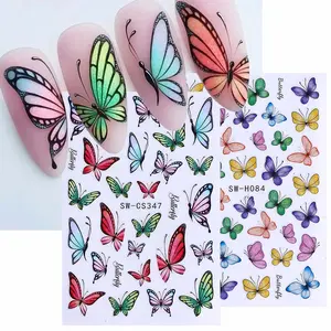 2 Pcs Colorful Butterfly Nail Art Stickers, 3D Vibrant Butterfly Spring Summer Design DIY Nail Decals, Suitable for Women and Girls