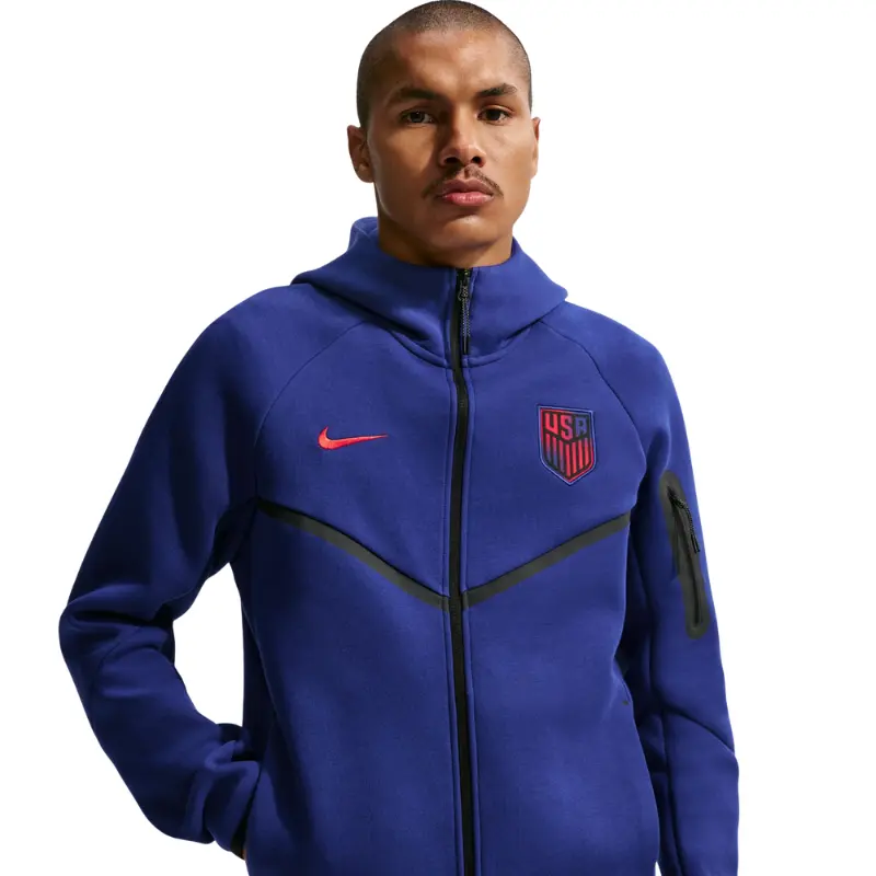 Men's Full-Zip Hooded Sweatshirt - USMNT Fan Style Lightweight Cotton-Polyester Tech Fleece Windrunner with Pockets, Casual Soccer Football Fashion, Machine Washable Smooth Menswear Top IB5953-455, Sweatshirts