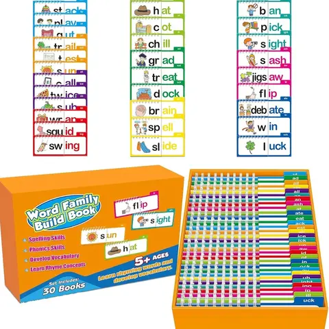 Unisex 30-Piece Kids Educational Toys Set (30 Books) - Learning Flash Cards, Alphabet Matching Flash Cards, Phonics Flip Books, Word Family Kits, Classroom Activities, Gifts for Ages 5+ to Build Phonics Skills, Develop Vocabulary, Learn Rhyme Concepts