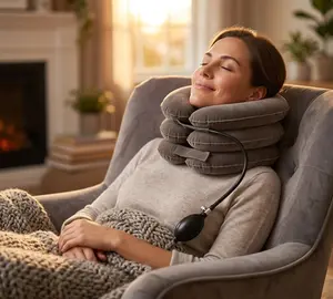 Ergonomic Inflatable Neck Pillow for Long Flights | Adjustable Travel Pillow Essential for Airplane & Road Trip, Ergonomic Inflatable Travel Pillow- Ideal Holiday Gift for Friends and Family, Ergonomic Inflatable Travel Pillow