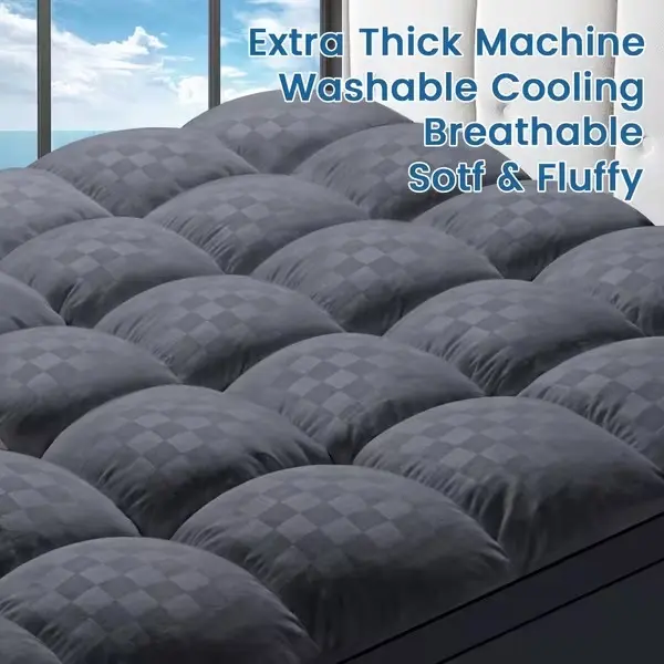 Mattress Pad Pillow Top Queen Size Extra Thick, Quilted Fitted Mattress Protector Top Soft And Skin-friendly, Stretches Up 8-21" Deep Pocket Suitable For All Seasons, Fits All Mattress Types T/F/Q/K Sizes, Ideal For Home Or Hotel Use