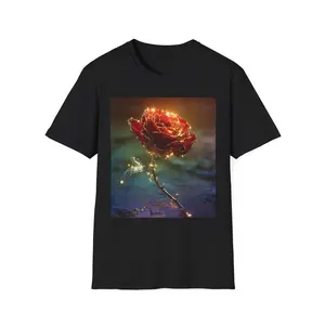 Glowing Red Rose T-Shirt | Fairy Lights Floral Illustration - Original Graphic Art created by seller