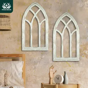 Gothic Style Window Frame Shaped Wooden Hanging Sign Decor, 2 Counts/set Wood Hanging Plaque Decoration for Home Farmhouse Office Stuidio Cafe Coffee Shop, Wall Art Decor, Ornaments