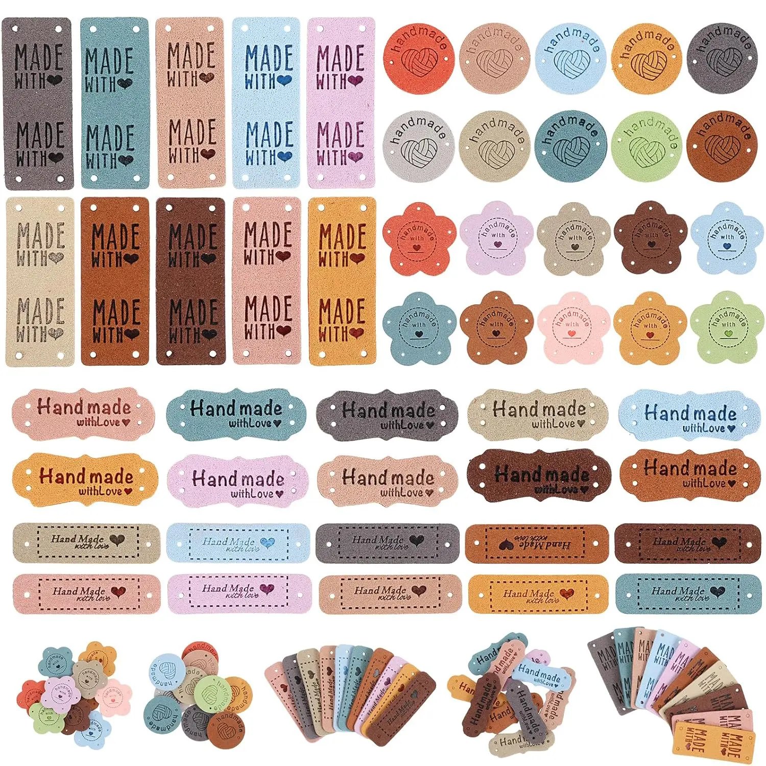50 Pcs Custom Non-Toxic Faux Leather Labels for Crochet & Knits DIY Projects, Personalized Handmade Tags with Hole, Suitable Sizes for Hats, Scarves & Crafts Office Stationery Supplies
