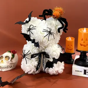 1pc DIY Halloween Themed Creative Handmade Faux Eternal Rose Hugging Bear, Bat, Spider, Witch hat, Pumpkin, Ghost, Bouquet Decoration DIY Artificial Flower Bear, Romantic Gift for Halloween Surprise, Valentine's Day, Wedding Decor, Home Decoration