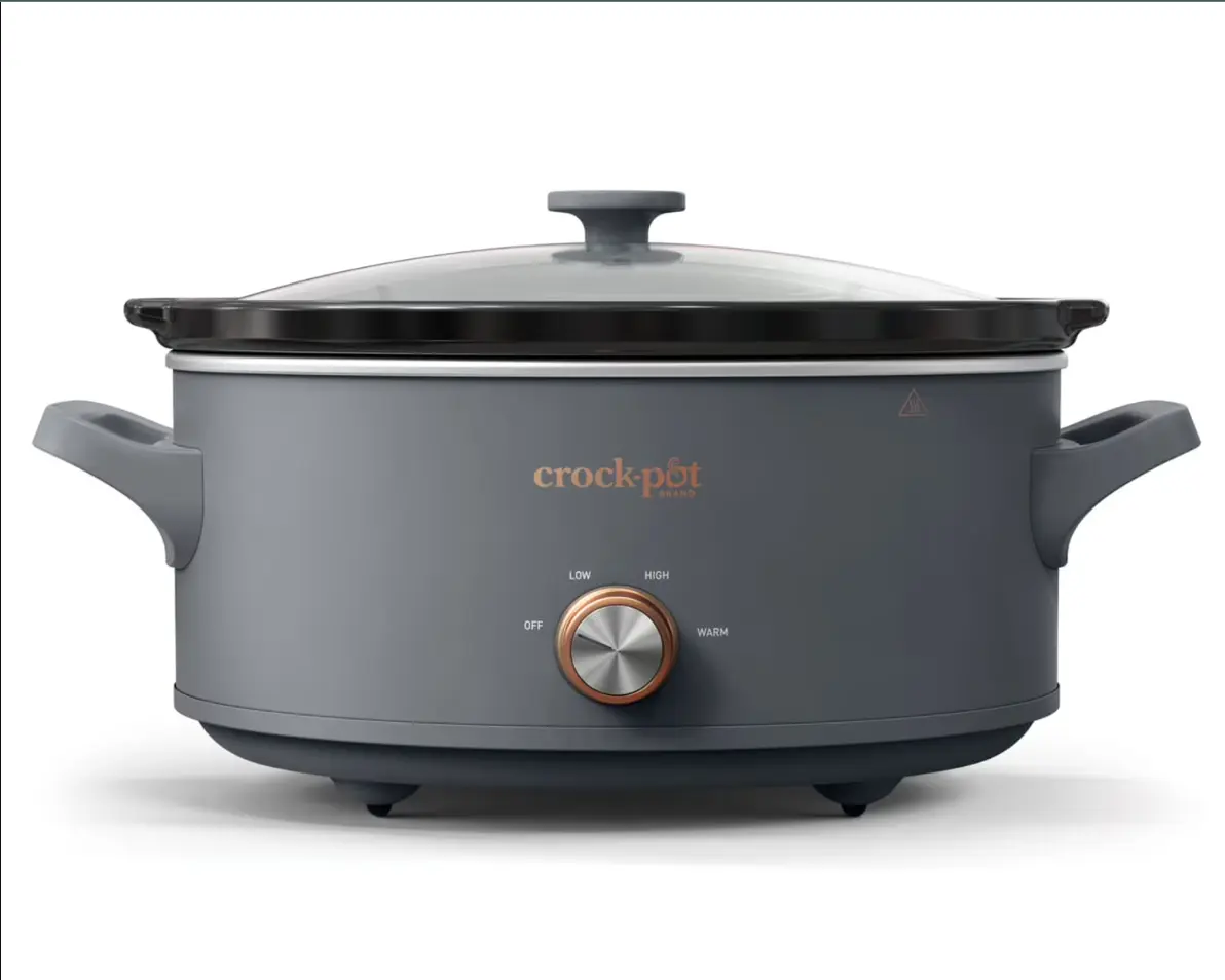 7 Qt Manual Slow Cooker - Large Capacity Gray Crock Pot with Warm Setting for Kitchen Cookware Needs