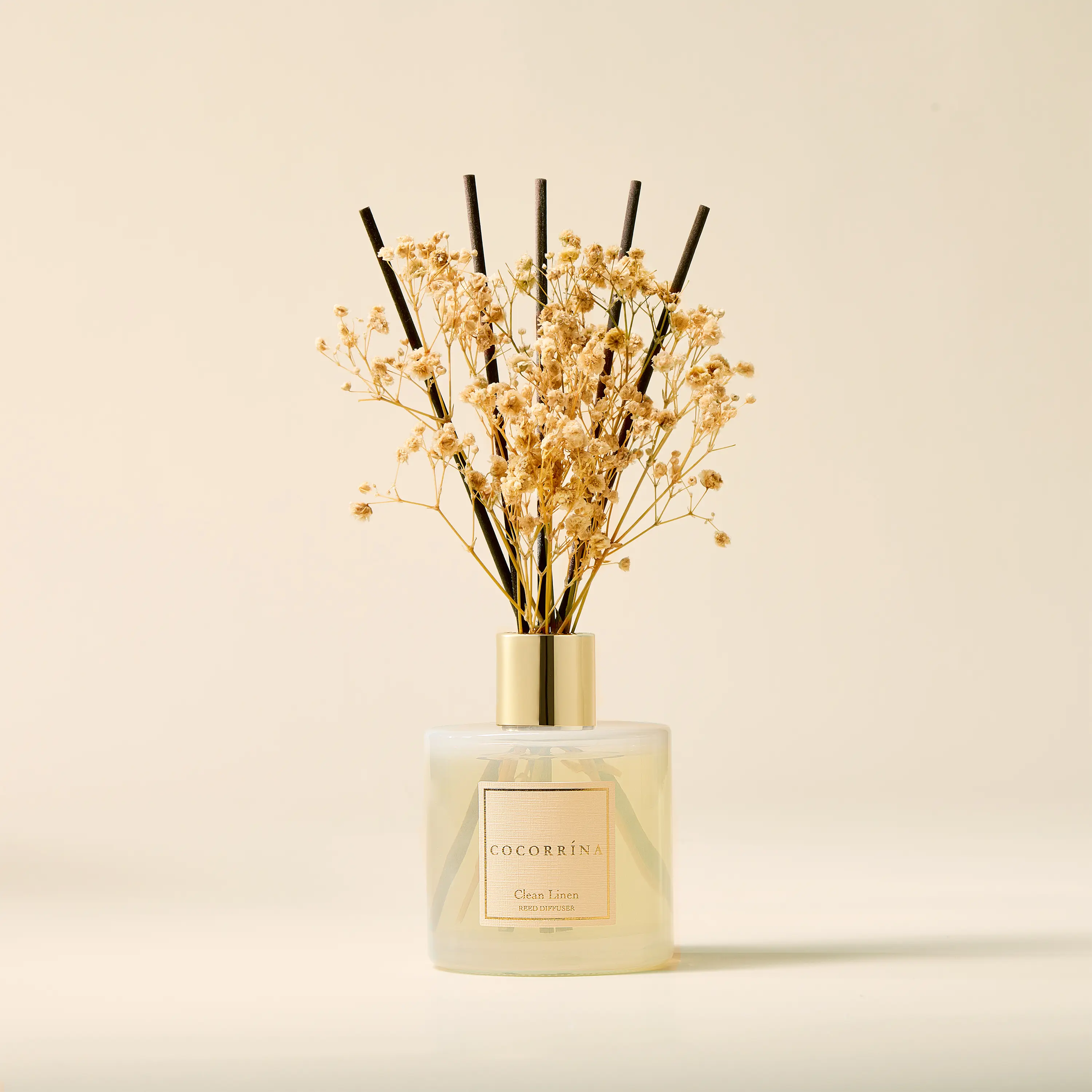 COCORRÍNA Clean Linen Reed Diffuser Set, Long-Lasting Home Fragrance with Dried Flowers for Bedroom, Bathroom Shelf Decor