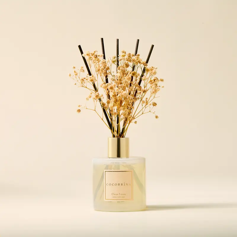 COCORRINA Scented Clean Linen-Fresh Aromatic Oil Diffuser Set for Home - Dried Flowers, Calming Long-Lasting Fragrance, Bedroom Decor Home Accessory for Bathroom Shelf
