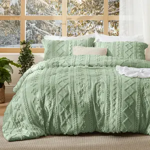 Bedsure Tufted Boho Comforter Set  - Boho Bed Set, GentleSoft 3 Pieces Farmhouse Shabby Chic Embroidery Bedding, Gifts for Woman, Soft Jacquard  Comforter for All Season