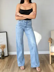 European and American new retro fashion washed split loose straight leg comfortable pants with a slimming effect, denim wide leg pants made well