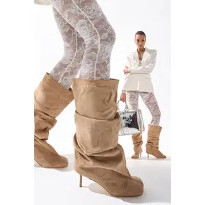 AZALEA WANG RANDALL NUDE RUCHED SUEDE BOOT