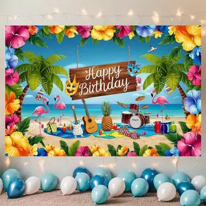 1pc Polyester Hawaiian Luau Birthday Backdrop Banner, Photo Prop, Party Supply & Gift for Home Wall Decorations