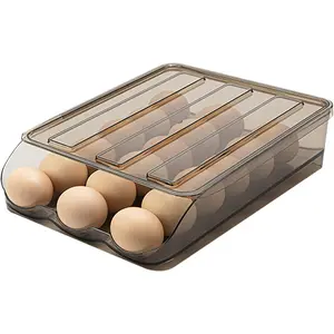 Egg Holder for Refrigerator Auto Scrolling Organizer Plastic Stackable Storage Container Reusable Clear Tray Box Basket Bin Lid Drawer Carrier Keeper(1 Layer)