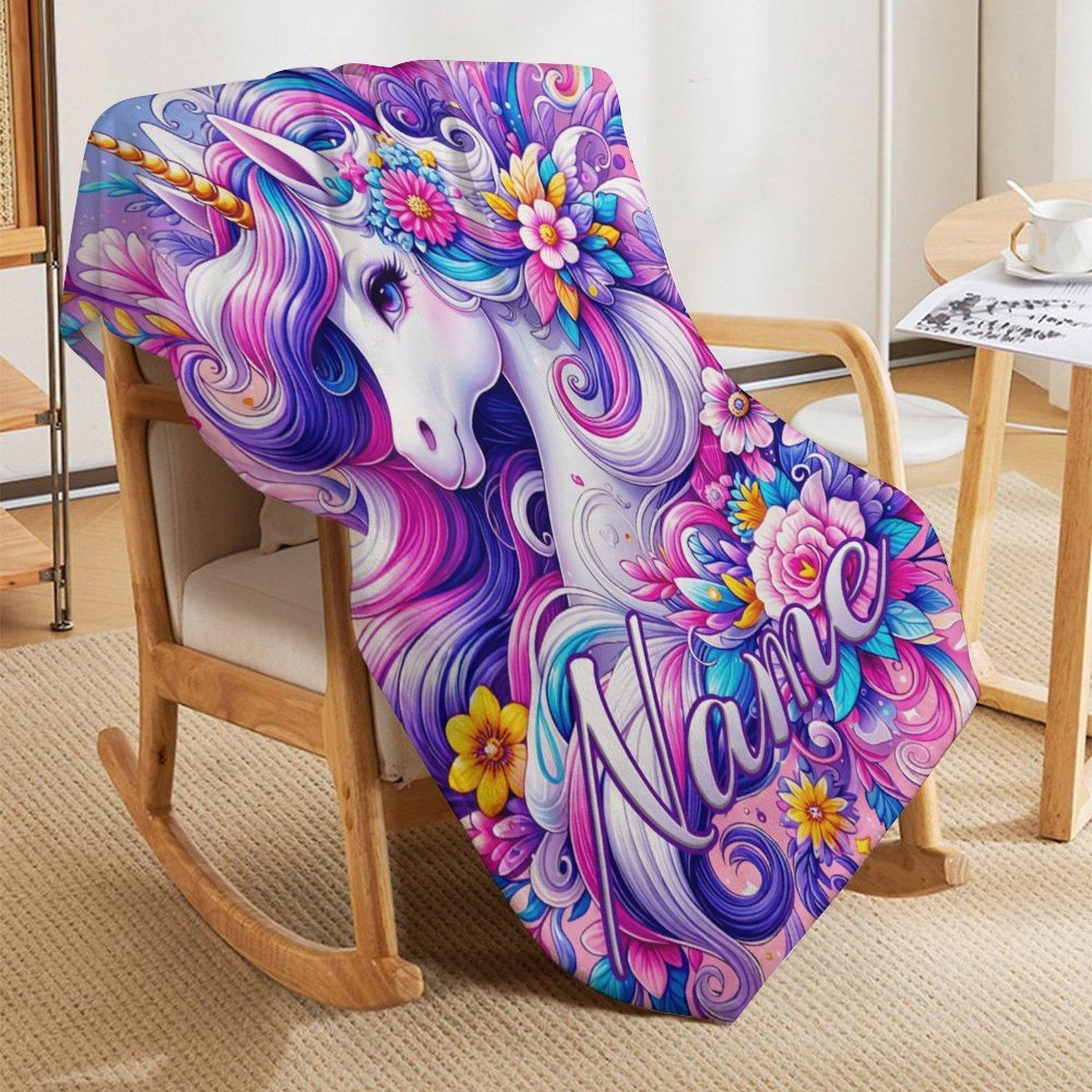 Custom Pink Unicorn Flannel Blanket ,Personalized Name Gift ,Suit for The Sofa, Bed, Travel, Camping, Living Room, Office, Chair，Gifts for Family or Child  ,Friend , Send your custom text via shop chat to personalize