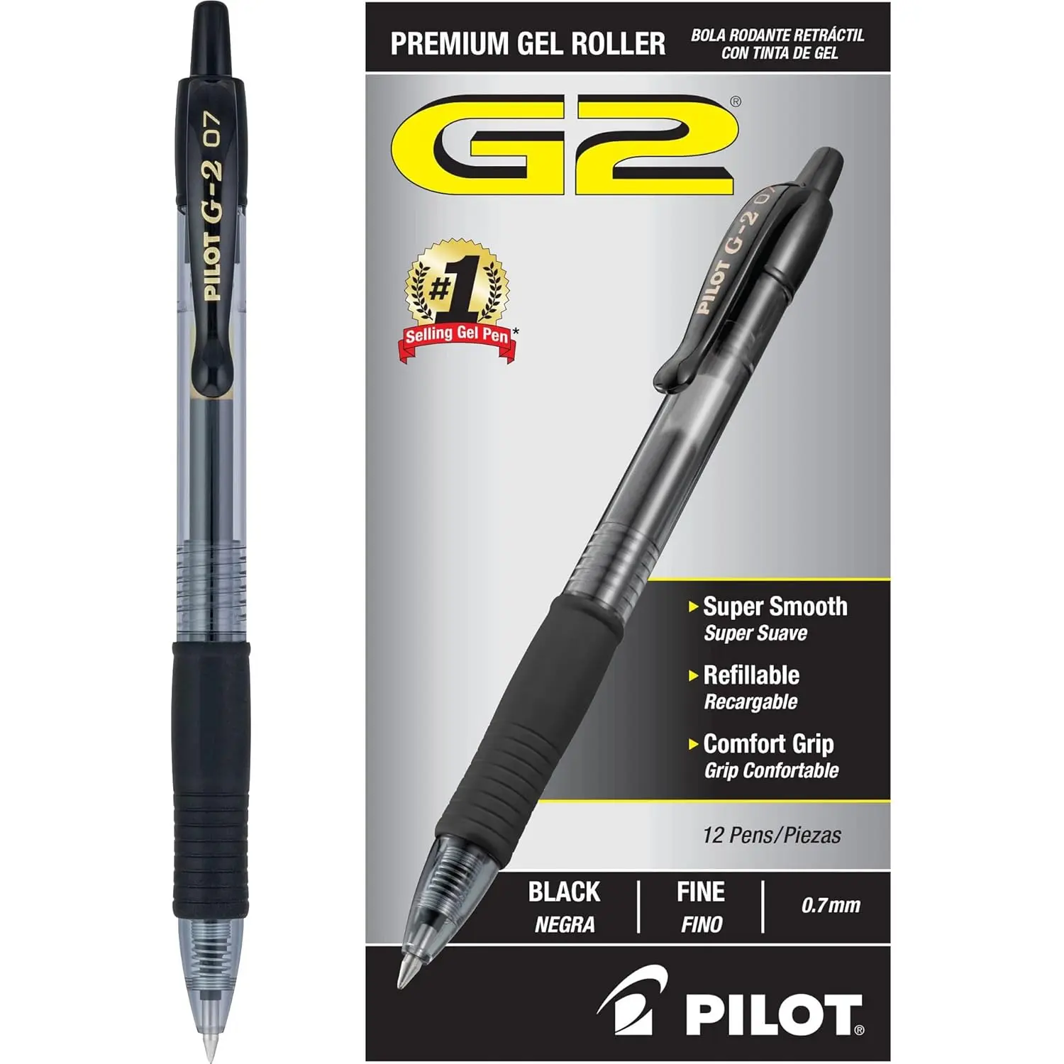 PILOT G2 Pens, 0.7Mm, Black Ink, 12-Pack