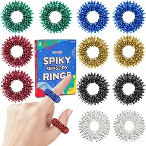 Spiky Sensory Finger Acupressure Rings - 12Pieces Fidget Ring for Anxiety,Stress Relief Rings,Fidget Sensory Massager for Teens Adults Quiet Fidget ADHD Tools for Young studentEaster Basket Stocking Stuffers