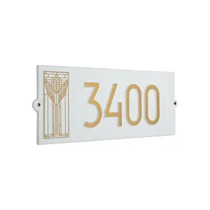 Frank Lloyd Wright Sumac Modern Personalized Address Plaque, Cast Aluminum House Numbers Sign, Outdoor Wall Mounted Address Sign, Multiple Color Options, Made in USA