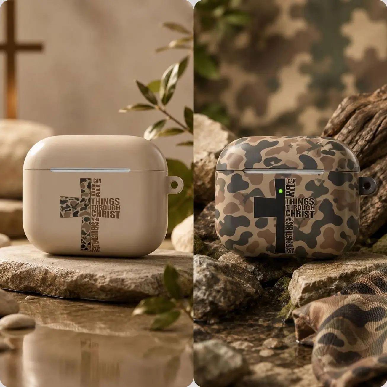 Christian AirPods Case, 4:13 AirPods Case, Cross AirPods Cover, Camo AirPods Pro Case, Bible Verse Gift for Men Women