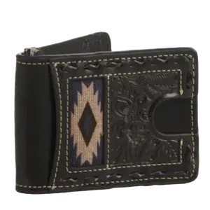 Nocona® Men's Tooled & Aztec Inlay Black Money Clip Wallet N500043001