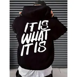 Men's "It Is What It Is" Graphic Hoodie - Cozy Polyester- Blend, Casual Long Sleeve Hooded Sweatshirt with Kangaroo Pocket for Fall/Winter, Sweater Hoodie