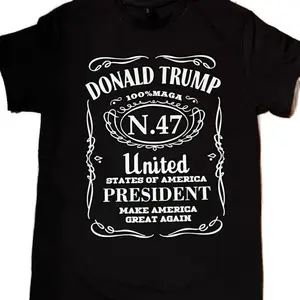 Donald Trump 100% MAGA T-shirt - Black, "N.47" Design, "MAKE AMERICA GREAT AGAIN" Text, Men's Top - Tshirt menswear graphic tee Comfortable Cotton Soft Stylish Casual Shortsleeve