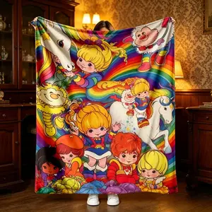Rainbow Brite 80s Retro Cartoon Ultra Soft Flannel Blanket, HD Print Starlite, Cozy Warm Throw for Bedroom & Couch, Perfect Nostalgic Gift for Fans