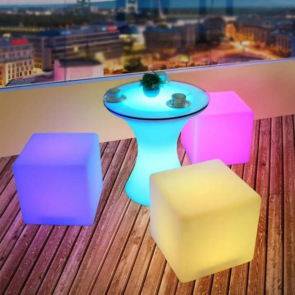 16-Inch Rechargeable RGB LED Cube Chair Light - Dimmable, Waterproof Outdoor Light Cube Seat Stool Side Table with Remote for Party, Mood Decor (Home Improvement Lighting Accessory), Led Dimmable, Led Outdoor Waterproof